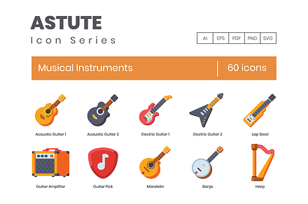 60 Musical Instruments Icons | Astut, an Icon by Flat Icons