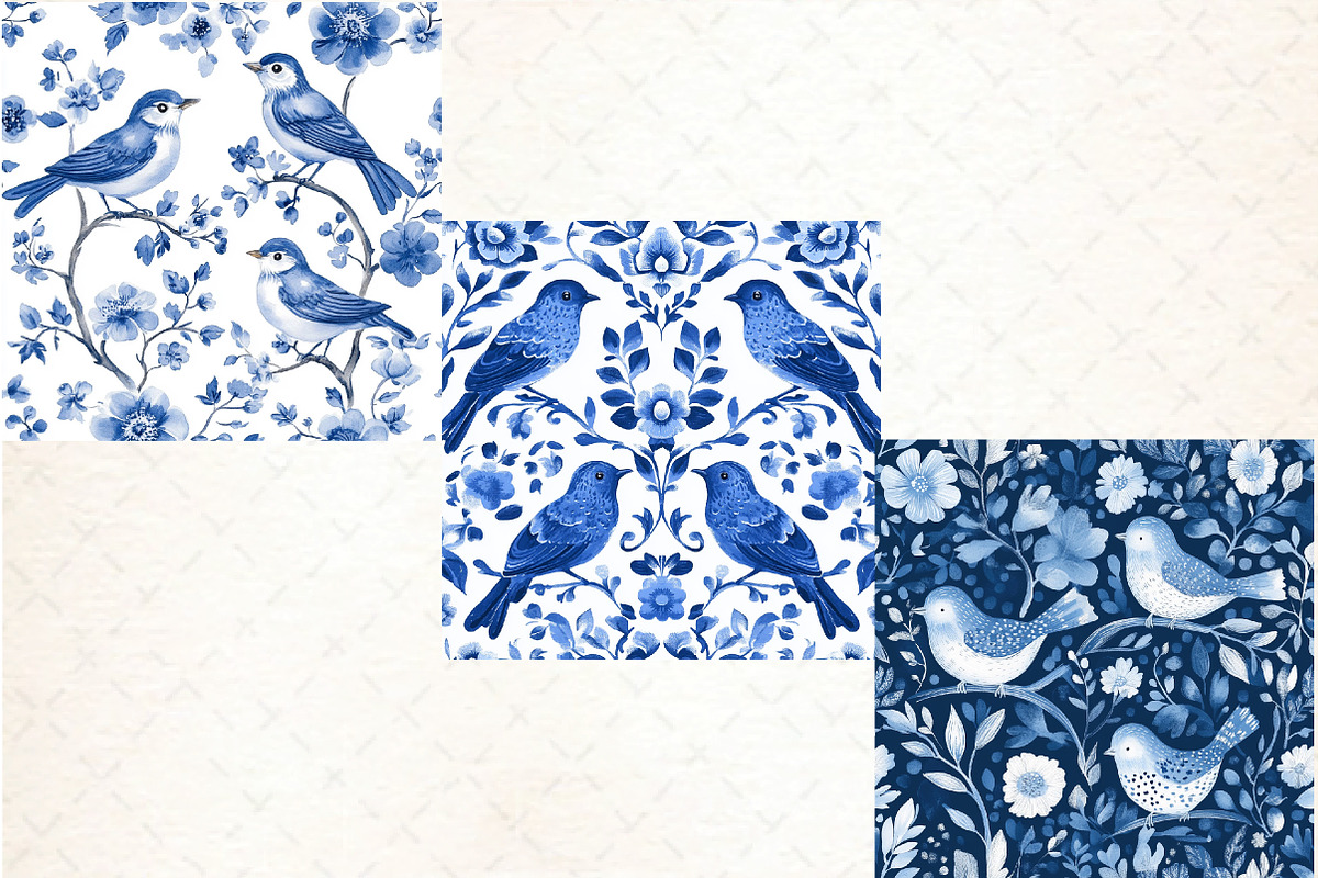 Blue Birds & Flowers Pattern, an Illustration by DreamCafeArt (Photo 3 of 3)