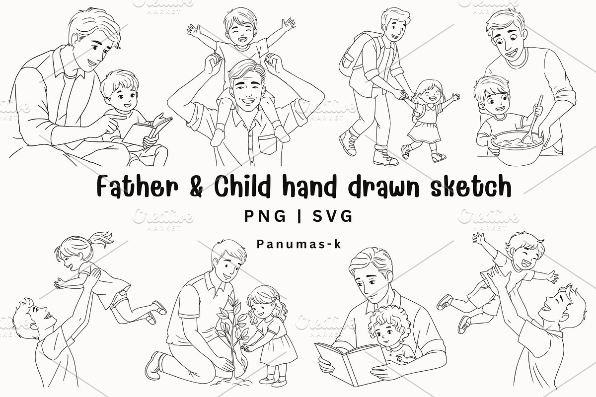 Father and his kid hand drawn sketch, an Illustration by PKshop (Photo 1 of 3)