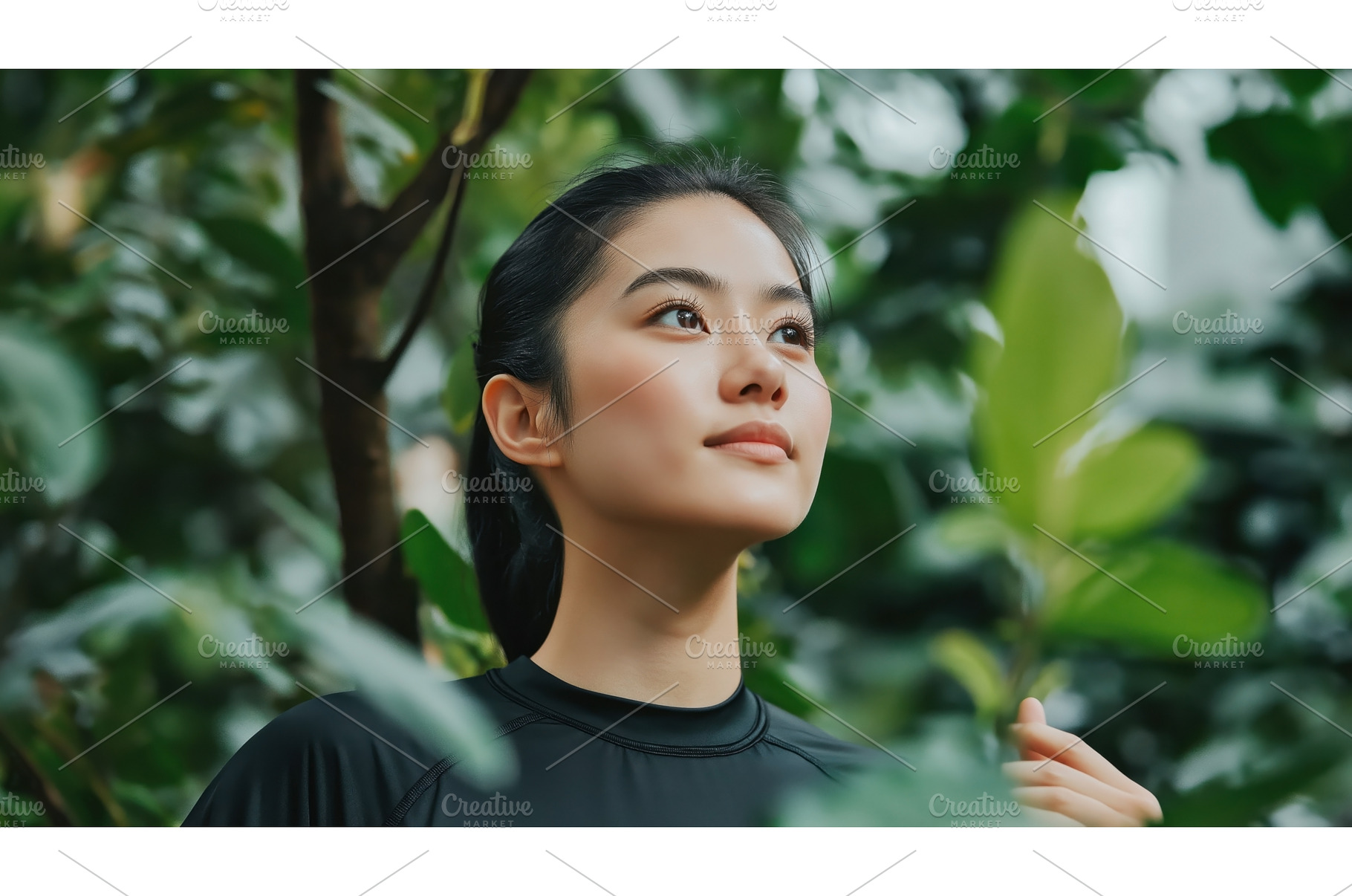 Asian woman enjoying a peaceful, a Nature Photo by Sergey Kotenev