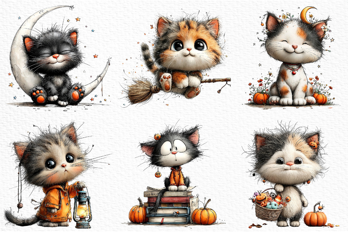 Whimsical Halloween Cat Clipart, an Animal Illustration by Craft Nest (Photo 3 of 6)