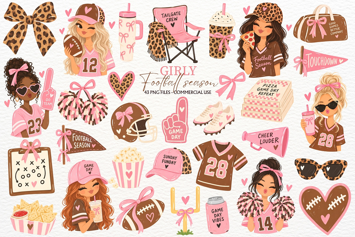 Girly American Football Season PNG, a Sport Illustration by SugarCloudStudioArt (Photo 1 of 6)