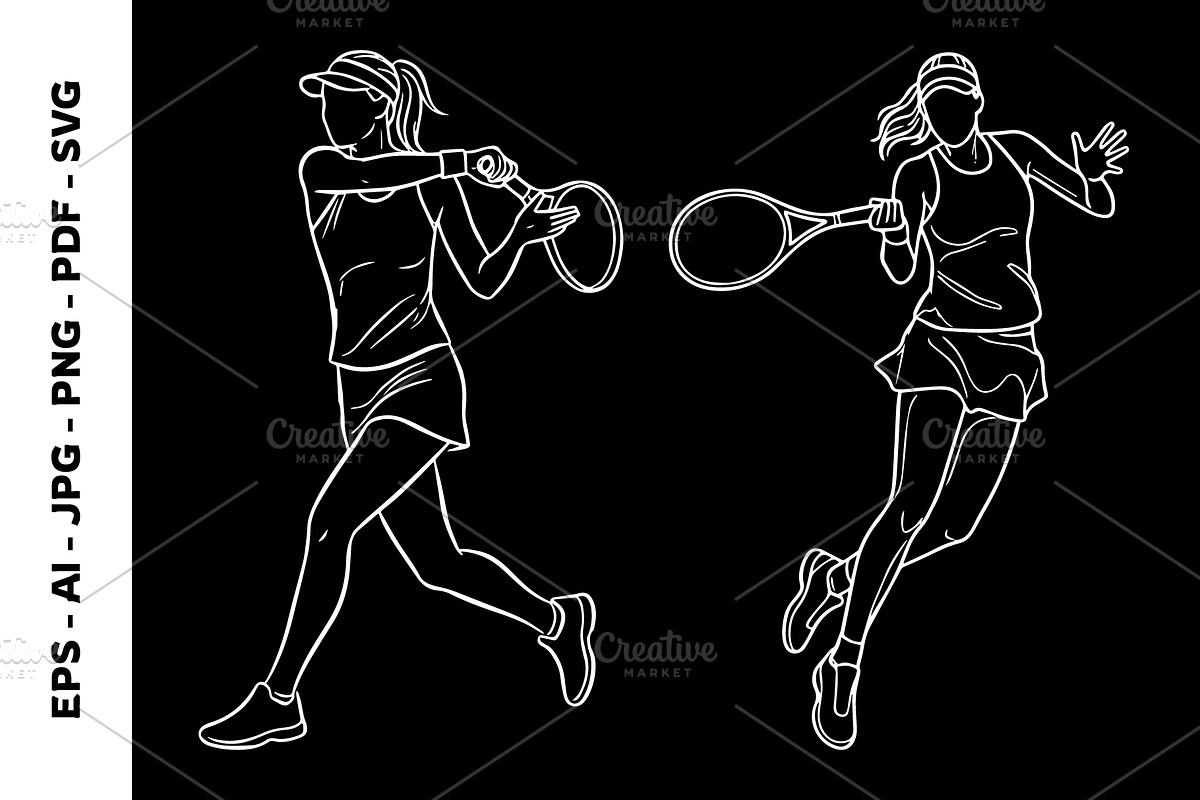 Woman Playing Tennis Line Art, an Object Graphic by nandinigraphics (Photo 4 of 7)