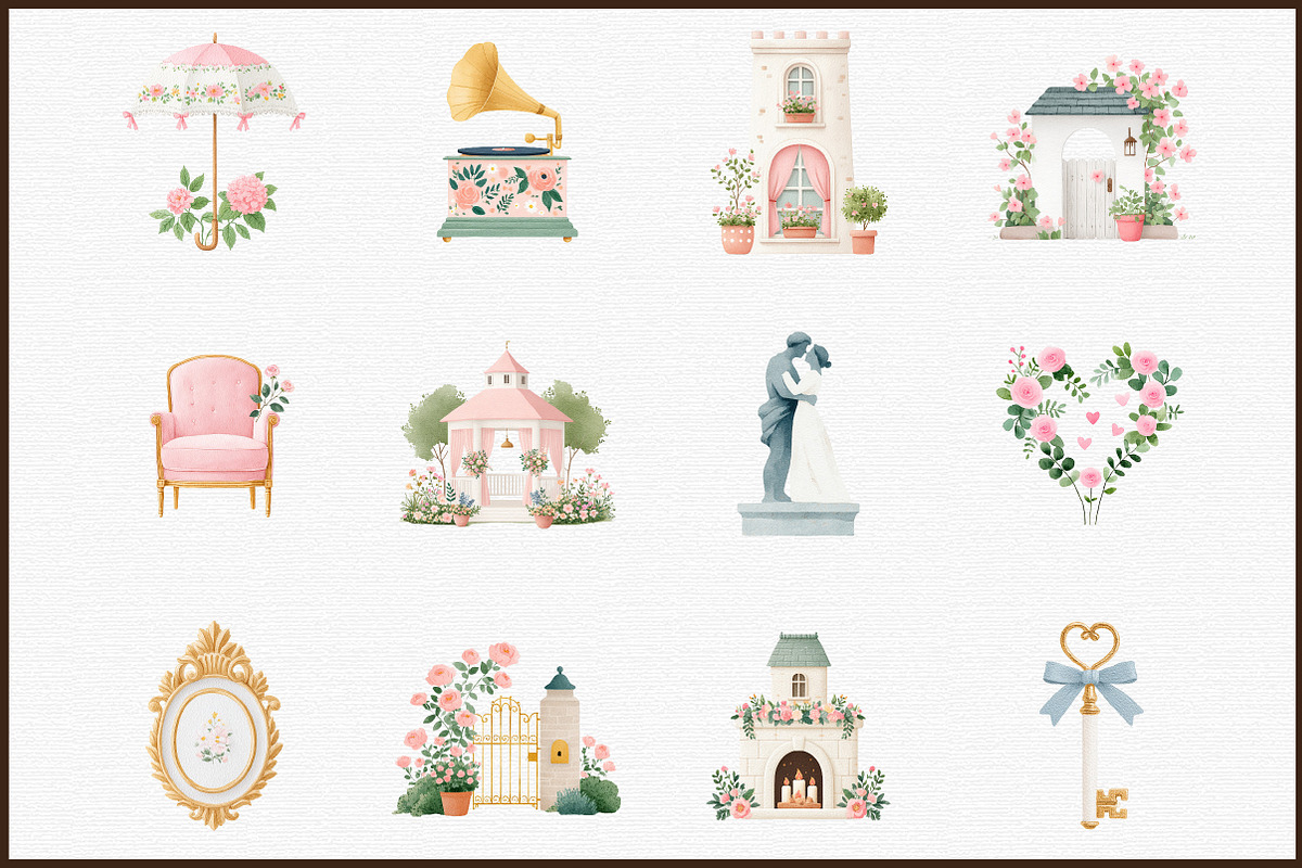 Romantic Château Watercolor Clipart, an Illustration by Sublimation Artist (Photo 3 of 6)