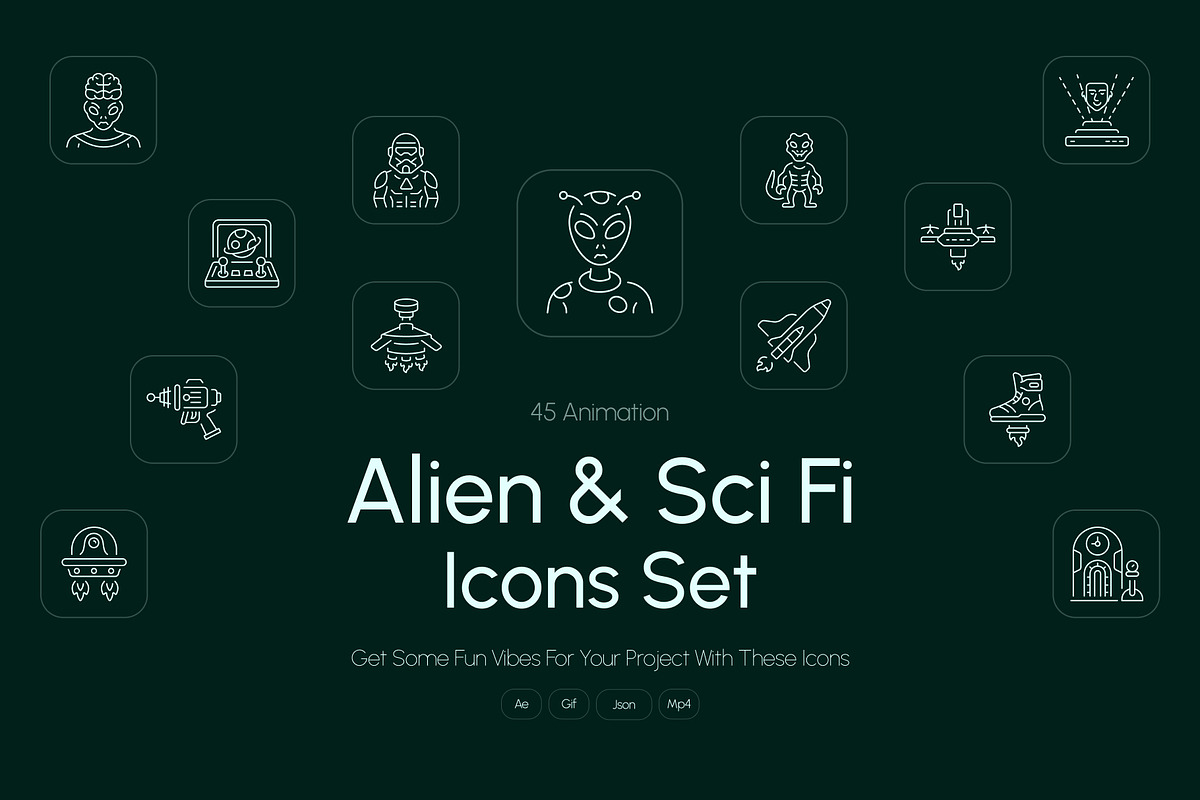 Animated Alien and Sci Fi Icon Set, an Outline Icon by Prosymbols (Photo 1 of 4)