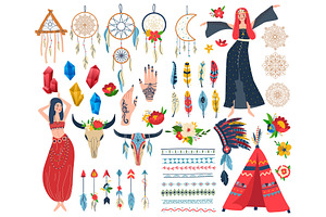 Boho Chic Vector Illustration Set