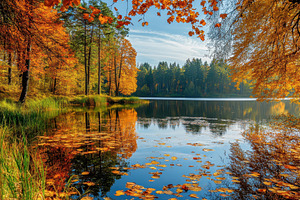 Autumn landscape with vibrant fall, a Photo by Pavel_design