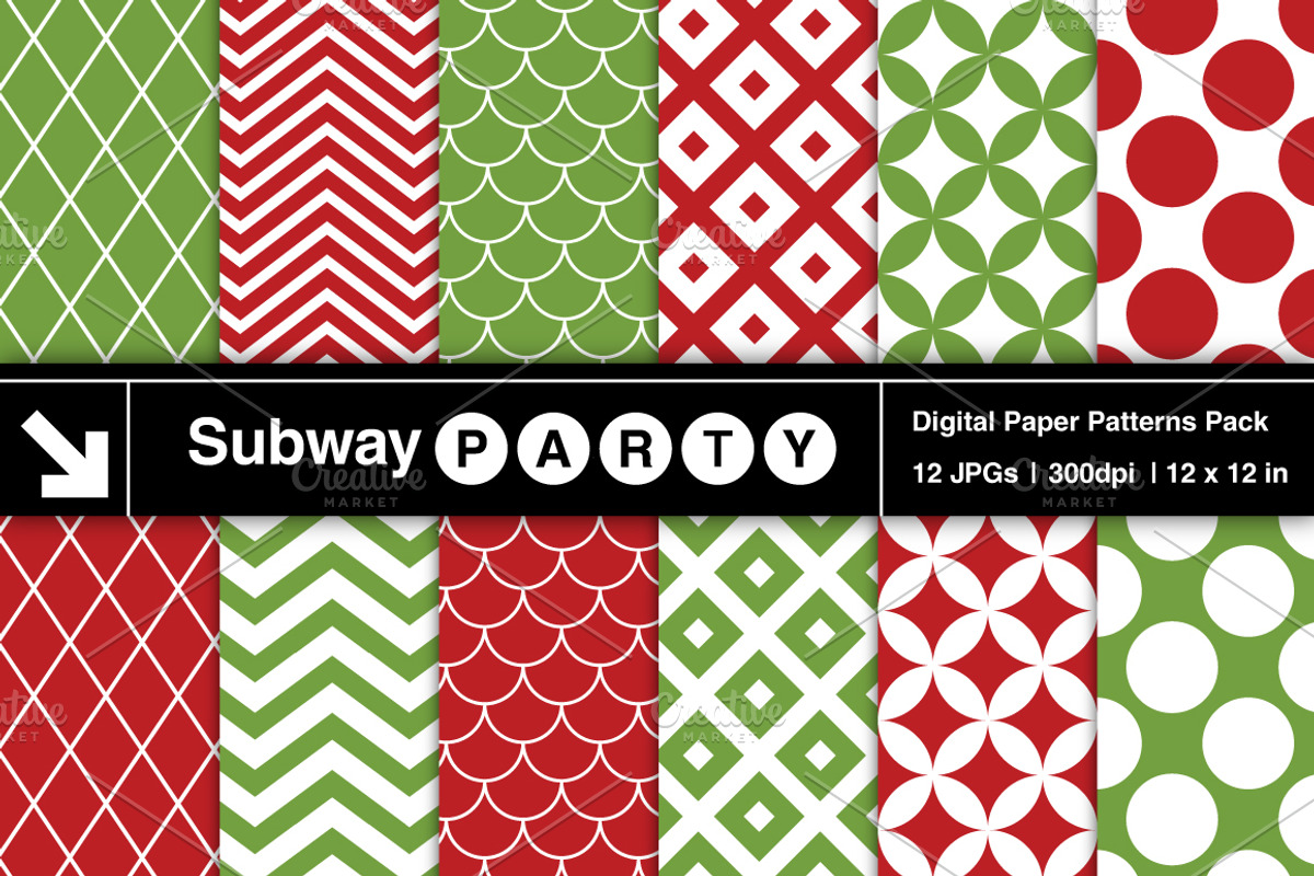 Xmas Red Green Retro Geometric Paper