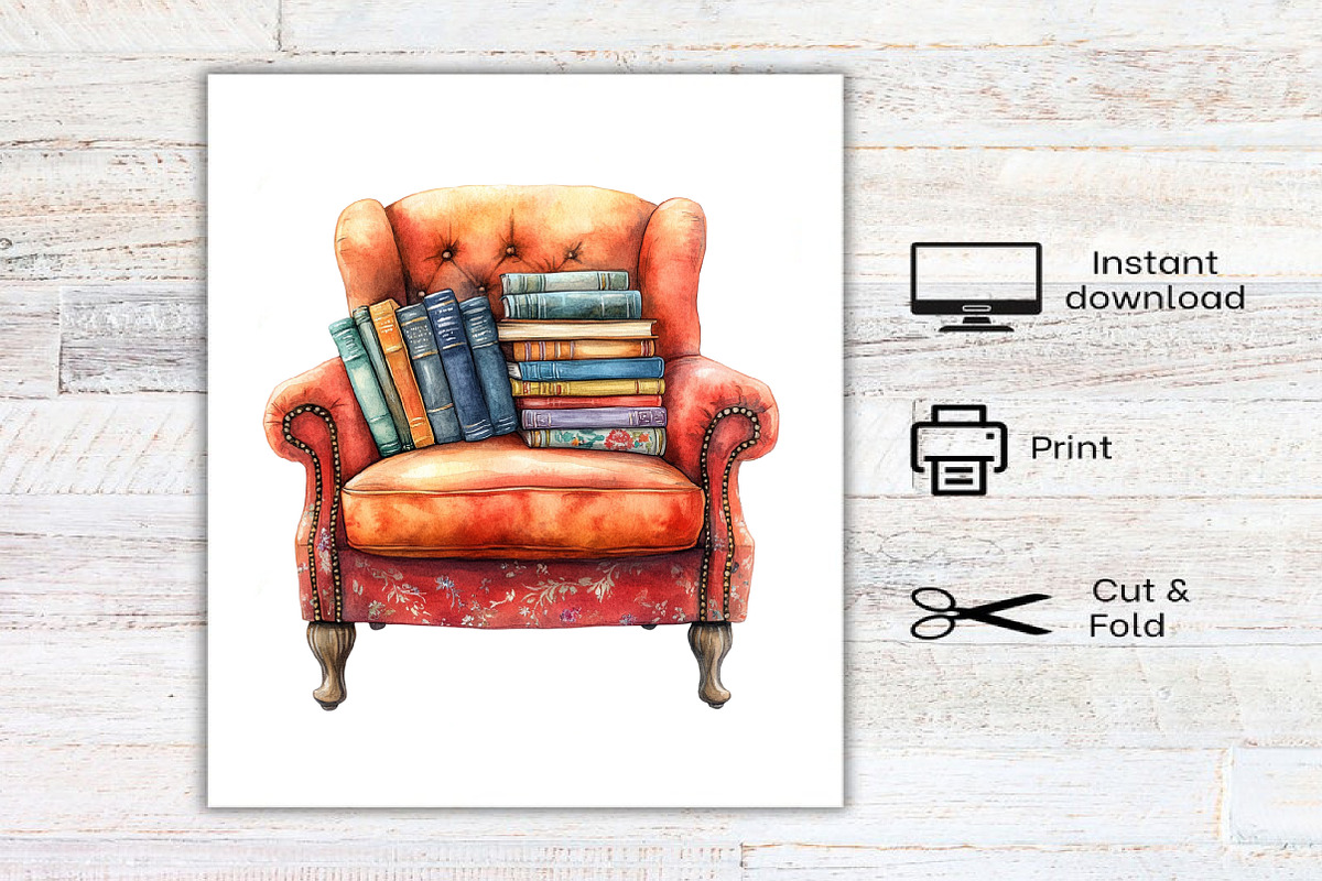 Watercolor Book Lover Clipart Bundle, an Illustration by Canvas Craft (Photo 9 of 9)