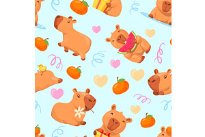 Capybara pattern. Kawaii capybaras, an Animal Illustration by Stock-Smart-Start