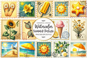 Yellow Summer Postage Stamp Clipart, an Illustration by OK Design