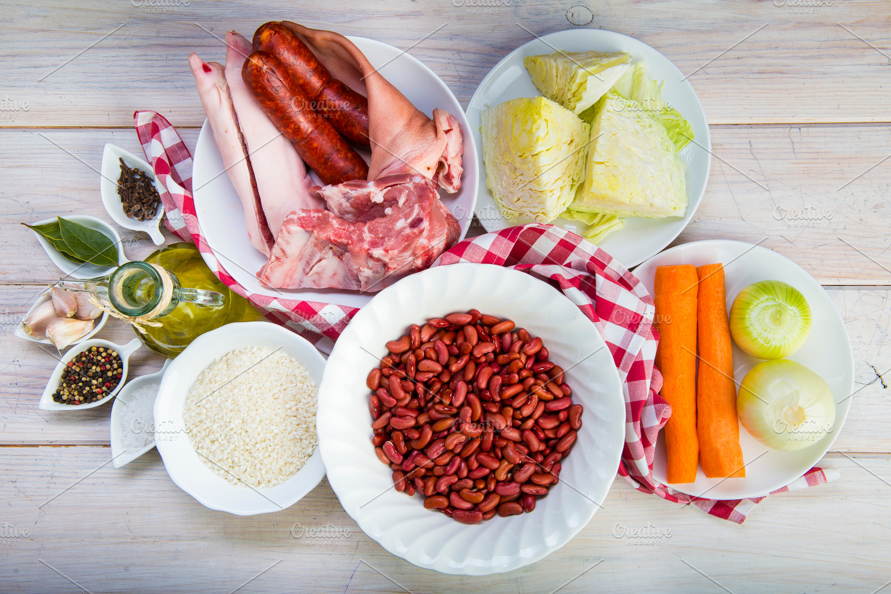 Ingredients for cooking a portuguese feijoada containing feijoada, food, and, a Food & Drink Photo by Angel Simon Photography