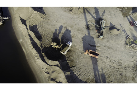 Aerial top view of trucks and, an Industrial Photo by Media Whale Stock