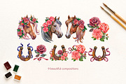 Roses and Horses Watercolor Cliparts, an Animal Illustration by NataliMiasStore (Thumbnail 6 of 8)