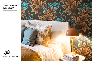 Wallpaper Mockup Bedside with Lamp