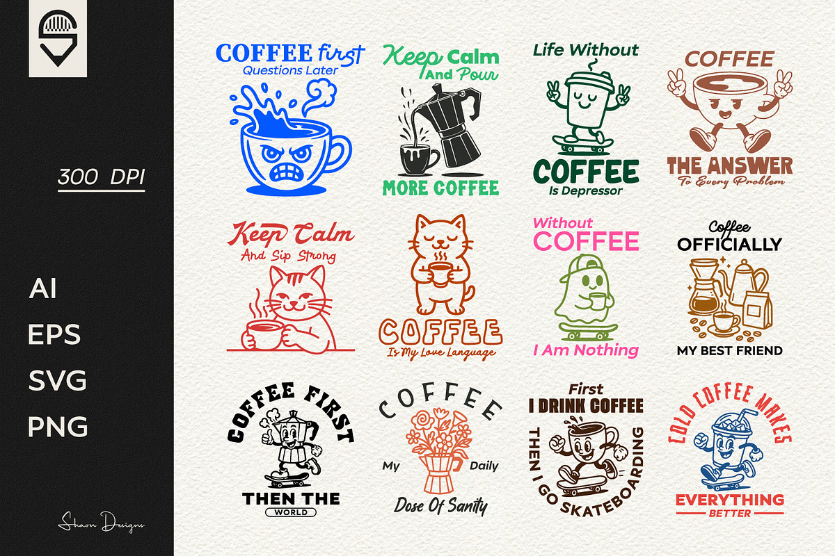 Coffee Lover & Retro Character — Set, a Graphic by shaondesigns (Photo 1 of 13)