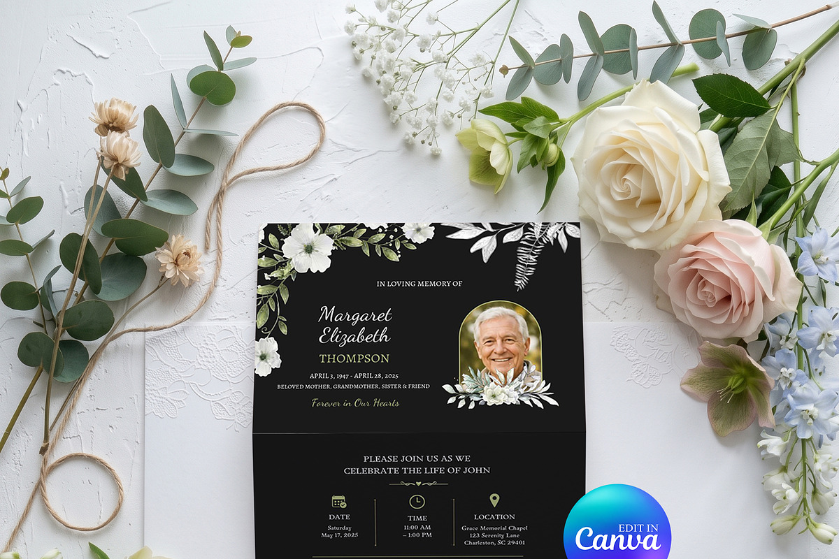 Black Floral Funeral Program, an Invitation Template by Arslan (Photo 3 of 3)