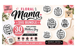 Floral Mama SVG Bundle, an Object Graphic by KAZ by IanMikraz Studio