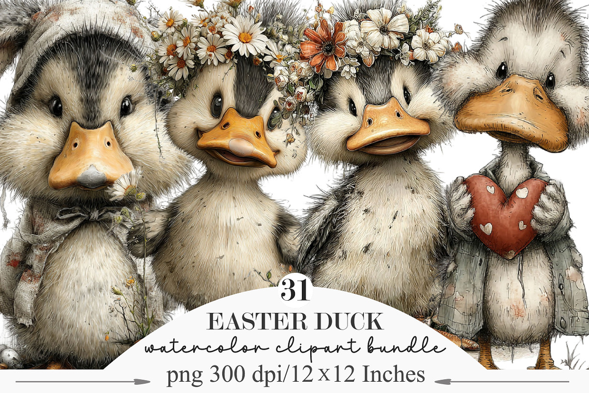 Whimsical Easter Duck Clipart, an Illustration by Designking (Photo 1 of 5)