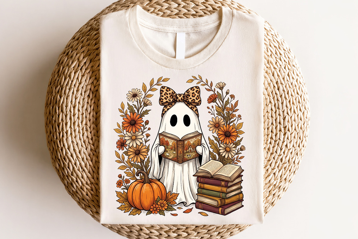 Cute Ghost Reading Book PNG, a Seasonal Illustration by CraftArtStudio (Photo 4 of 4)