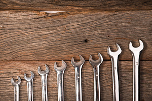 Standard construction safety containing wrench, set, and background