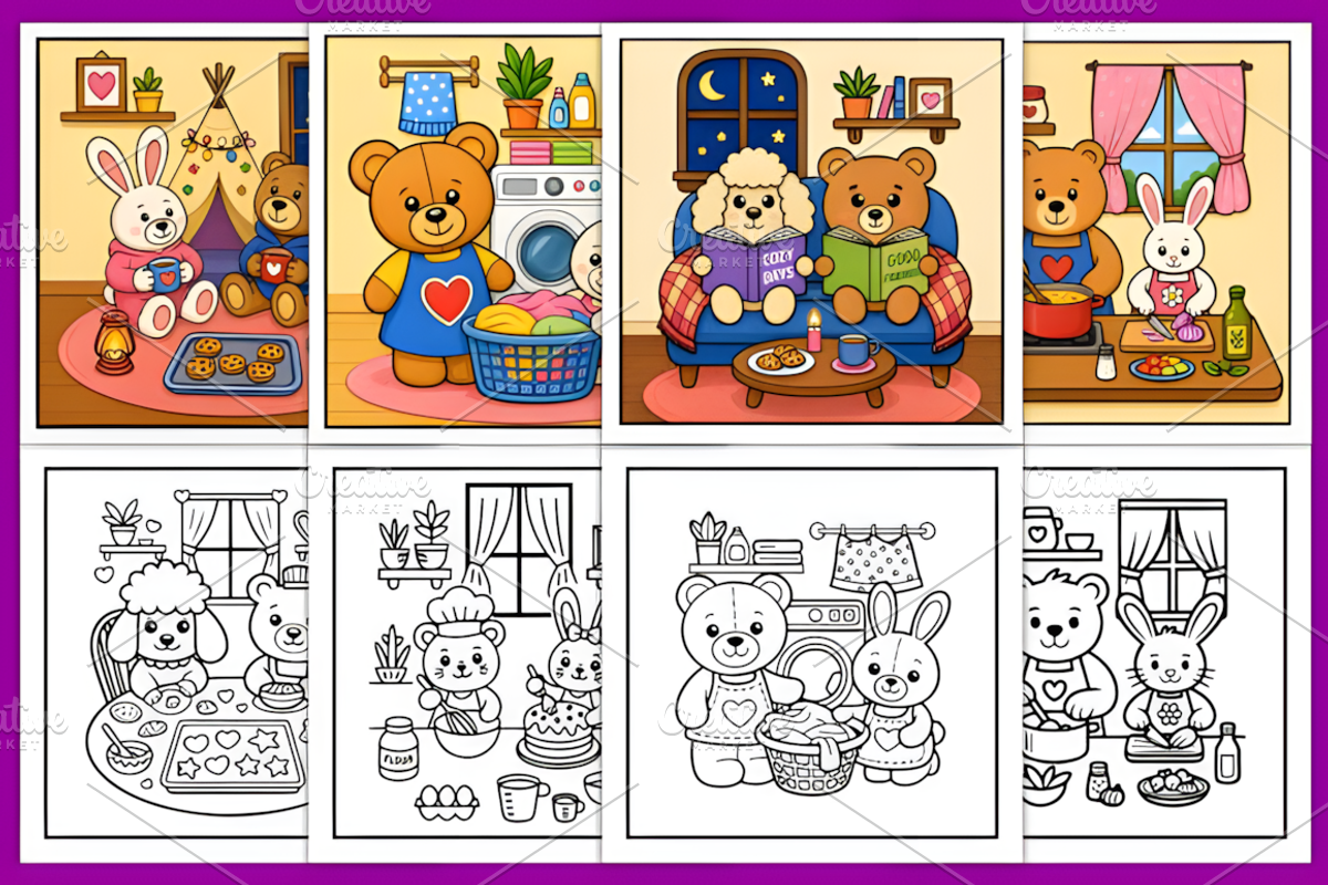 Comfy Critter Besties Cute Coloring, a Decorative Illustration by Design Station (Photo 4 of 4)