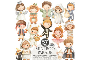 Watercolor Halloween Kids Clipart, an Illustration by CharmClipart