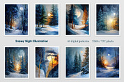 Snowy Night Illustration, a Decorative Illustration by Housui Patterns (Thumbnail 2 of 9)