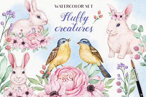 SALE! Fluffy Creatures - Watercolor