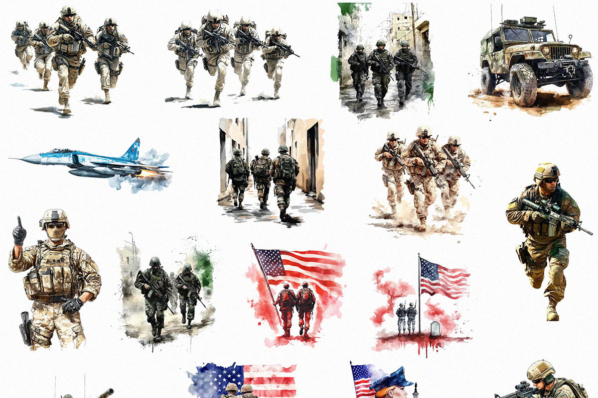 Watercolor Military Clipart (PNG), an Object Illustration by DesignBTF (Photo 2 of 7)