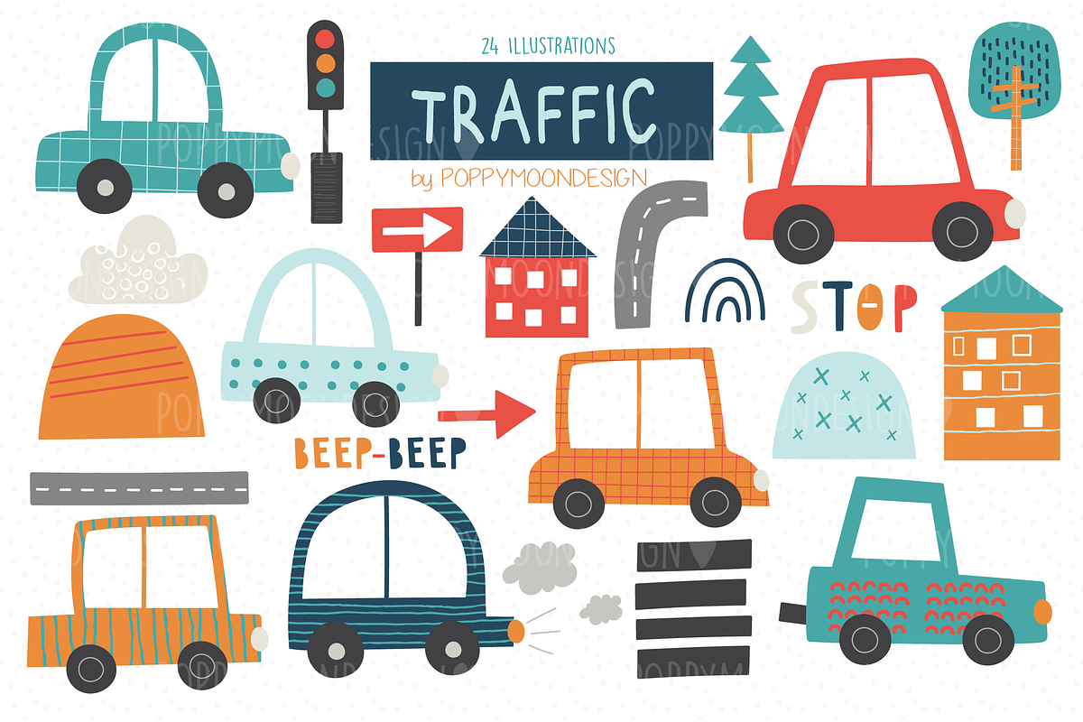 Traffic clipart set, a Decorative Illustration by Poppymoondesign (Photo 1 of 3)