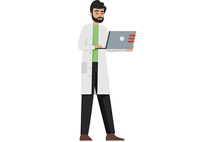 Man doctor with laptop computer, a Healthcare Illustration by Sky Pics Studio