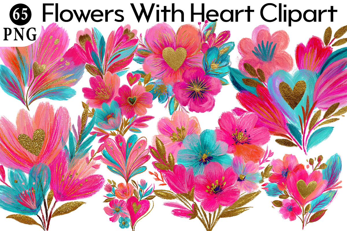 Flowers With Heart Clipart Bundle, an Illustration by Daily.Designs (Photo 1 of 5)