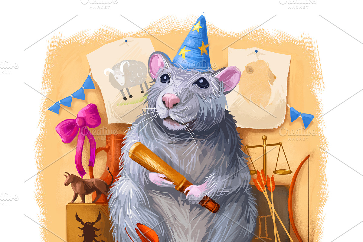 2020 year RAT Horoscope Zodiac Signs, an Animal Illustration by Dneprstock (Photo 1 of 8)