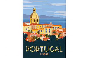 Travel Poster Poster Lisbon, Vintage, an Illustration by Vector_Up