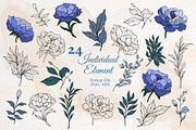 Blue Peony Flowers Set, a Decorative Illustration by Papatongartist (Thumbnail 5 of 6)