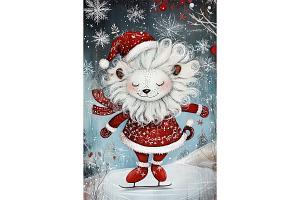 Lion Skating in Red Coat Art, an Animal Illustration by Art Paradise Studios