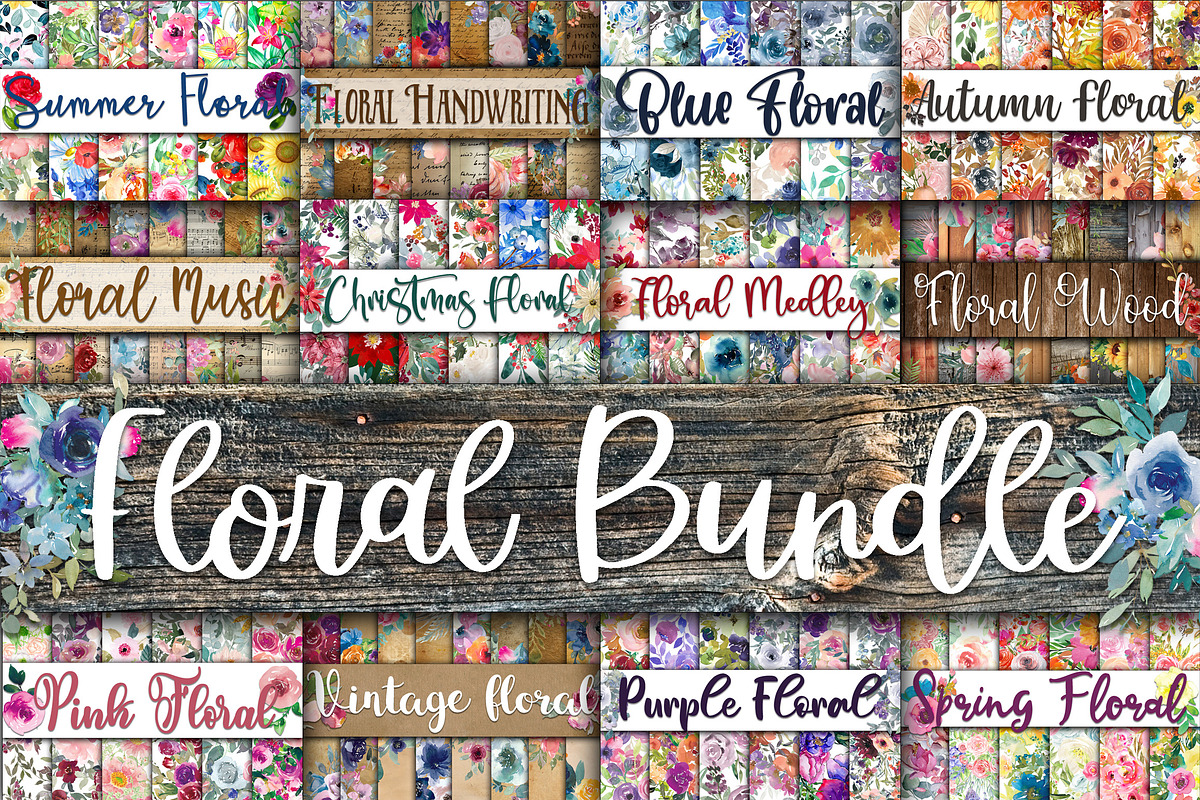 Floral Digital Paper Bundle, a Texture Illustration by OldMarket Designs (Photo 1 of 13)