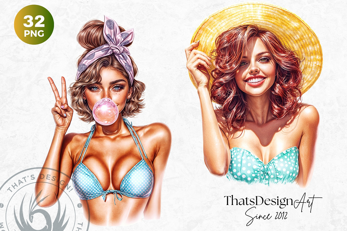 Dreamy Summer girls Clipart Set, a Person Illustration by ThatsDesignArt (Photo 8 of 10)
