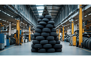 Stack of tires arranged in a pyramid, an Industrial Photo by Sergey Kotenev
