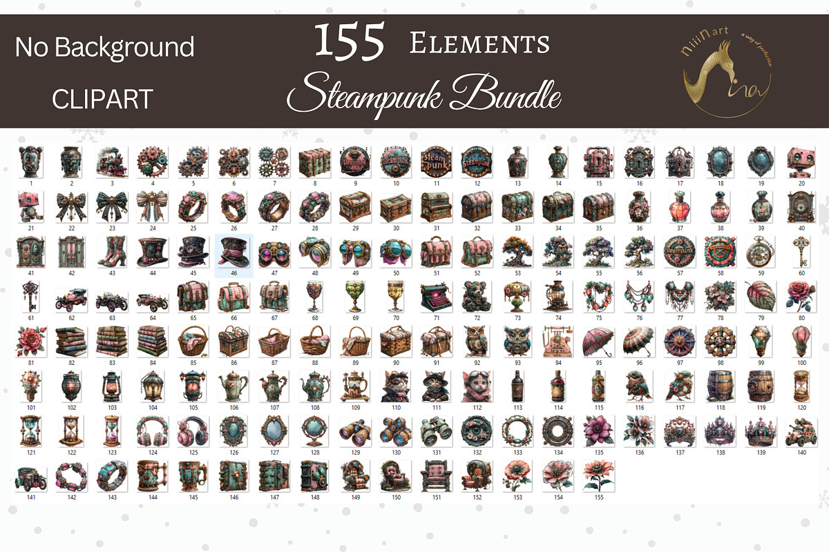 Shabby Chic Steampunk Clipart Bundle, an Illustration by NiiiNArt (Photo 6 of 6)