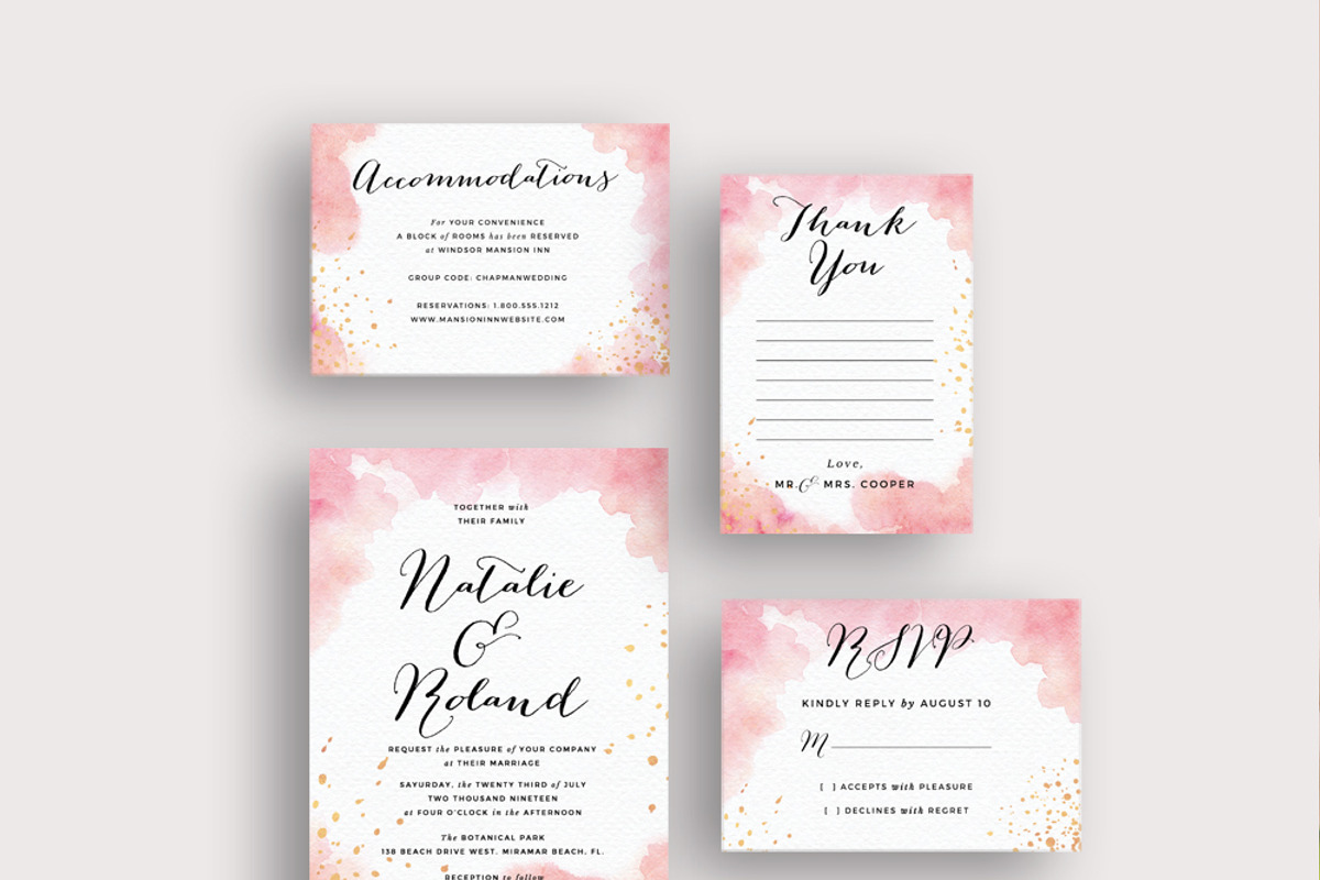 Peach Watercolor Gold Splashes, an Invitation Template by Inkpower (Photo 2 of 7)
