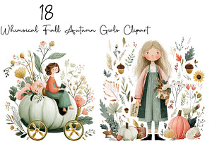 Whimsical Fall Autumn Girls Clipart, a Seasonal Illustration by DreamArtGraphic