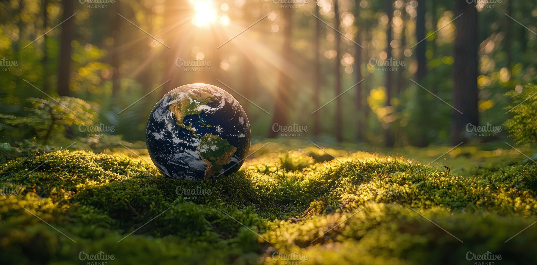 Glowing Earth resting on lush green moss in vibrant forest with, a Person Photo by José Manuel Gelpi