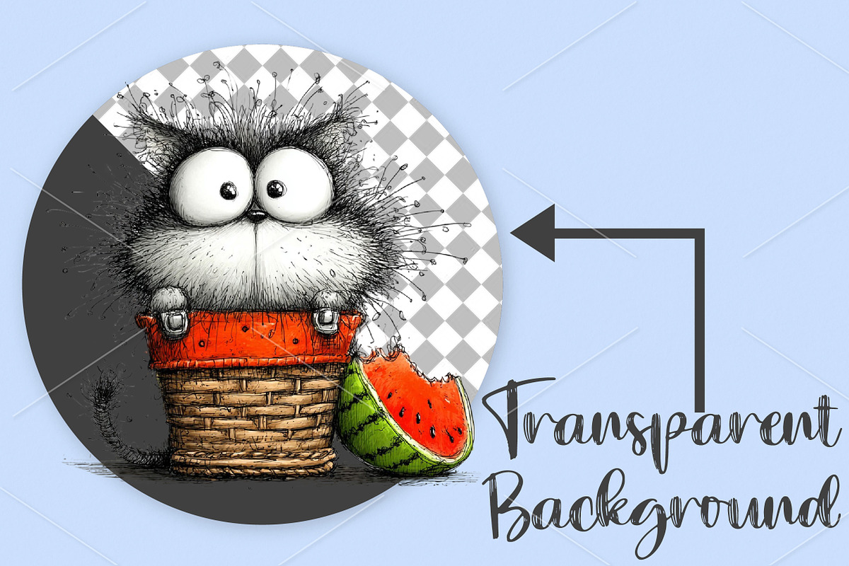 Summer Cat Enjoy Watermelon Clipart, a Seasonal Illustration by Canvas Craft (Photo 2 of 7)