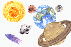 Space - Watercolor Clip Art Set