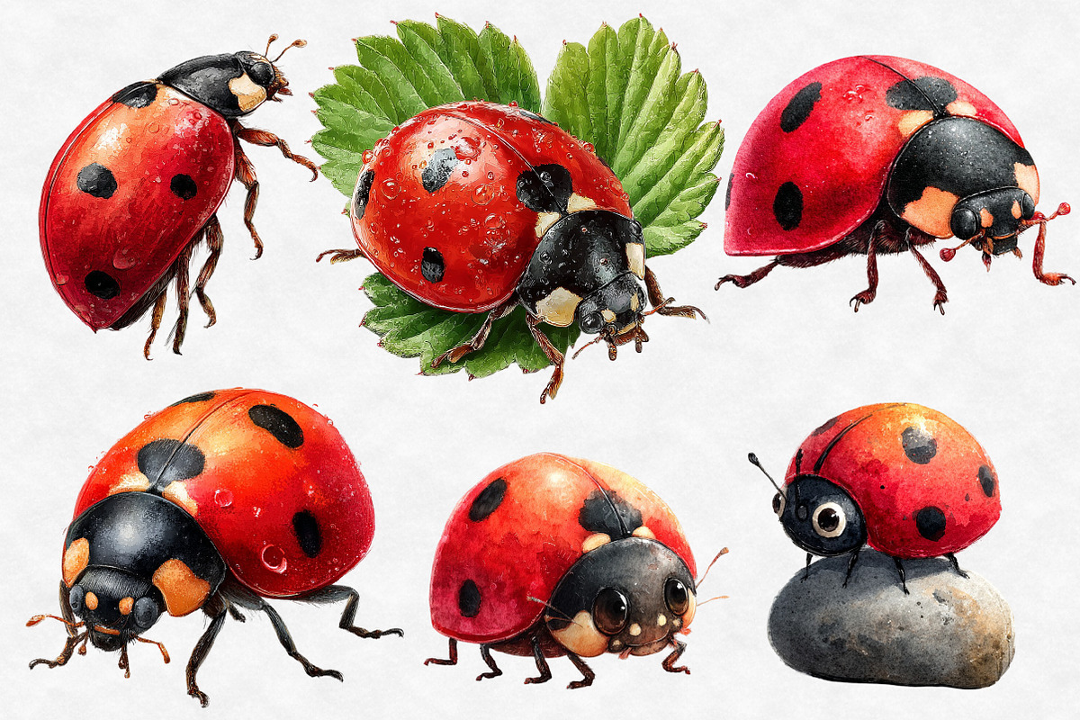 Watercolor Spring Ladybug Clipart, an Illustration by Designworld (Photo 5 of 6)