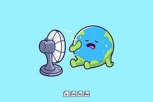 Cute Earth Cartoon Global Warming, an Education Illustration by tkzgraphic