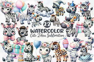 Cute Zebra Sublimation Clipart, an Illustration by Designworld
