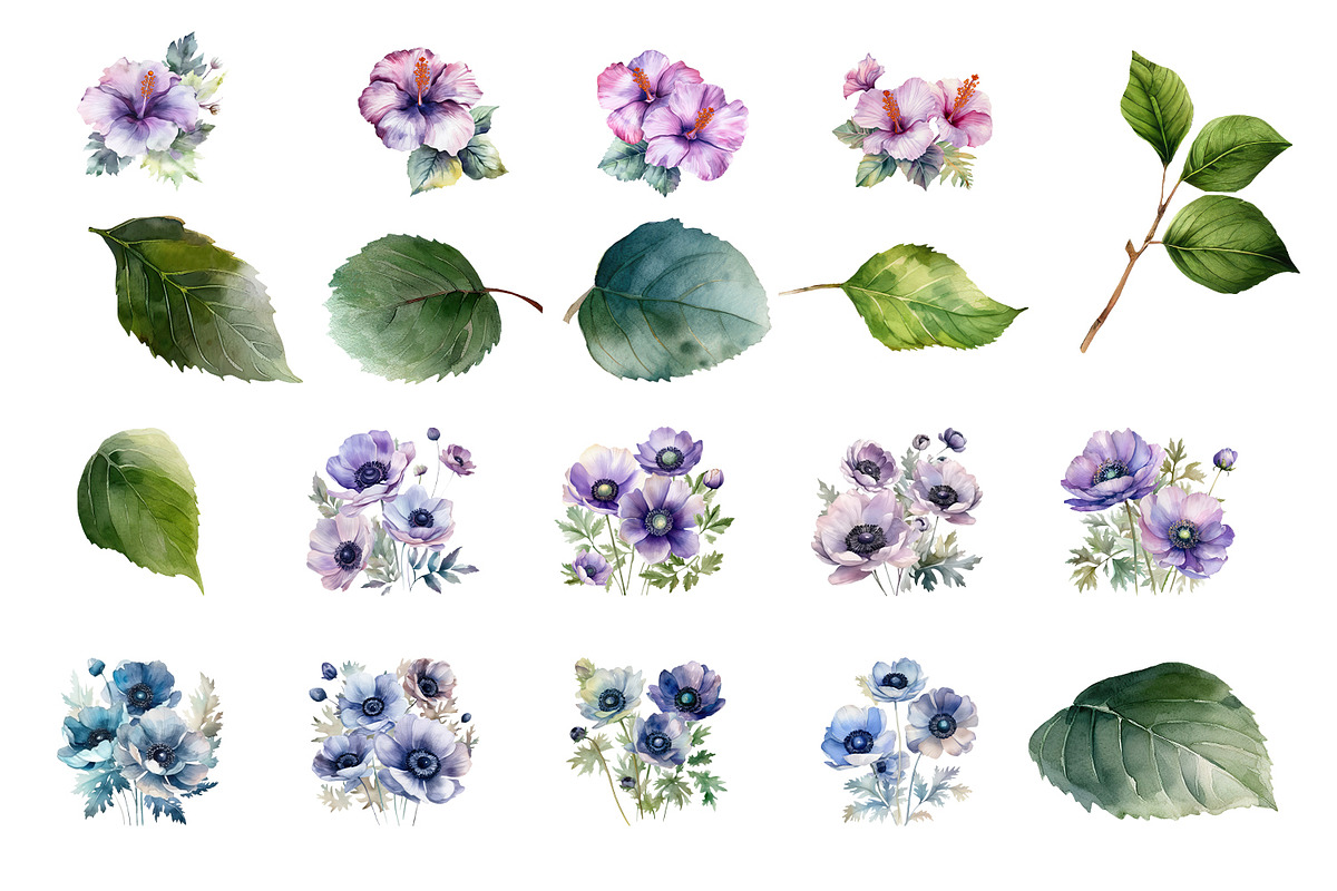 Blue flower. Watercolor clipart, a Decorative Illustration by ElenazlataArt (Photo 2 of 16)